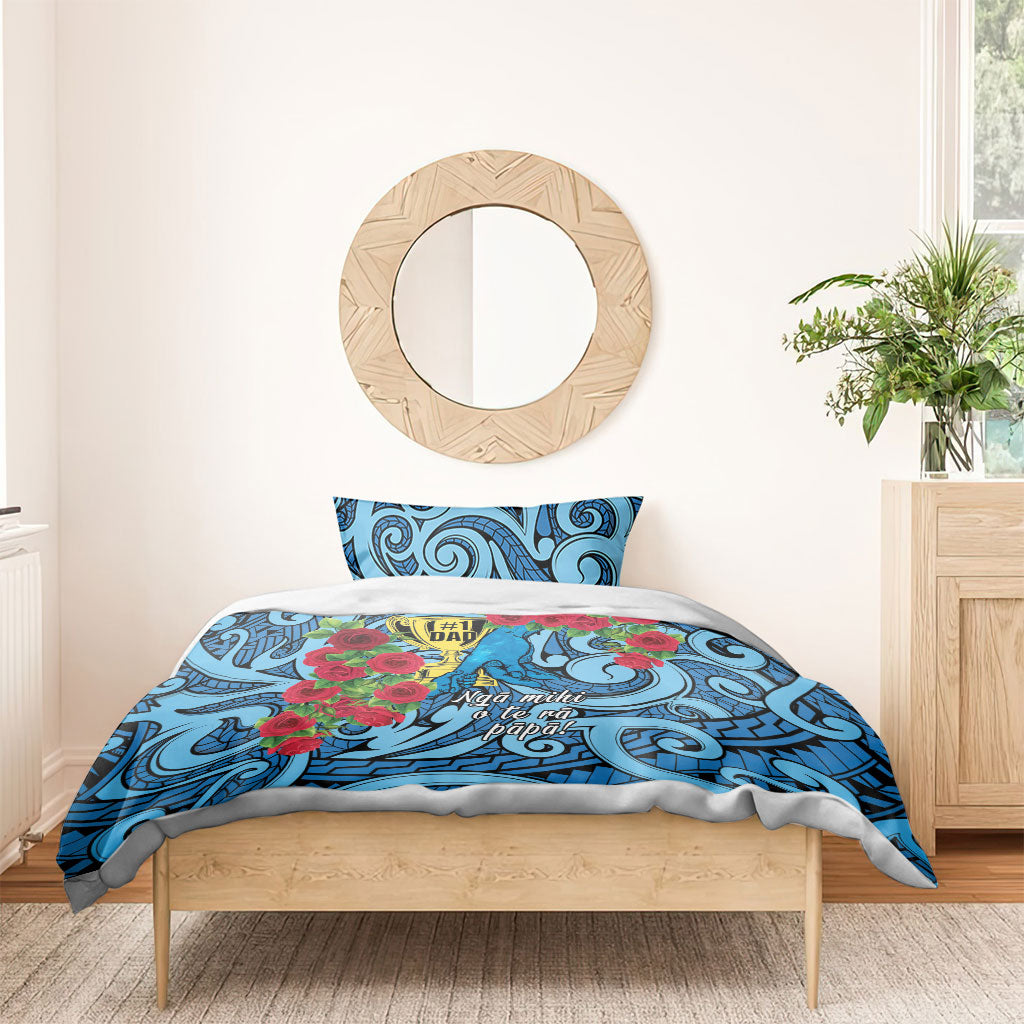 New Zealand Father's Day Bedding Set Best Dad Trophy Red Rose Maori Pattern