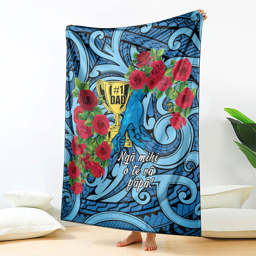 New Zealand Father's Day Blanket Best Dad Trophy Red Rose Maori Pattern