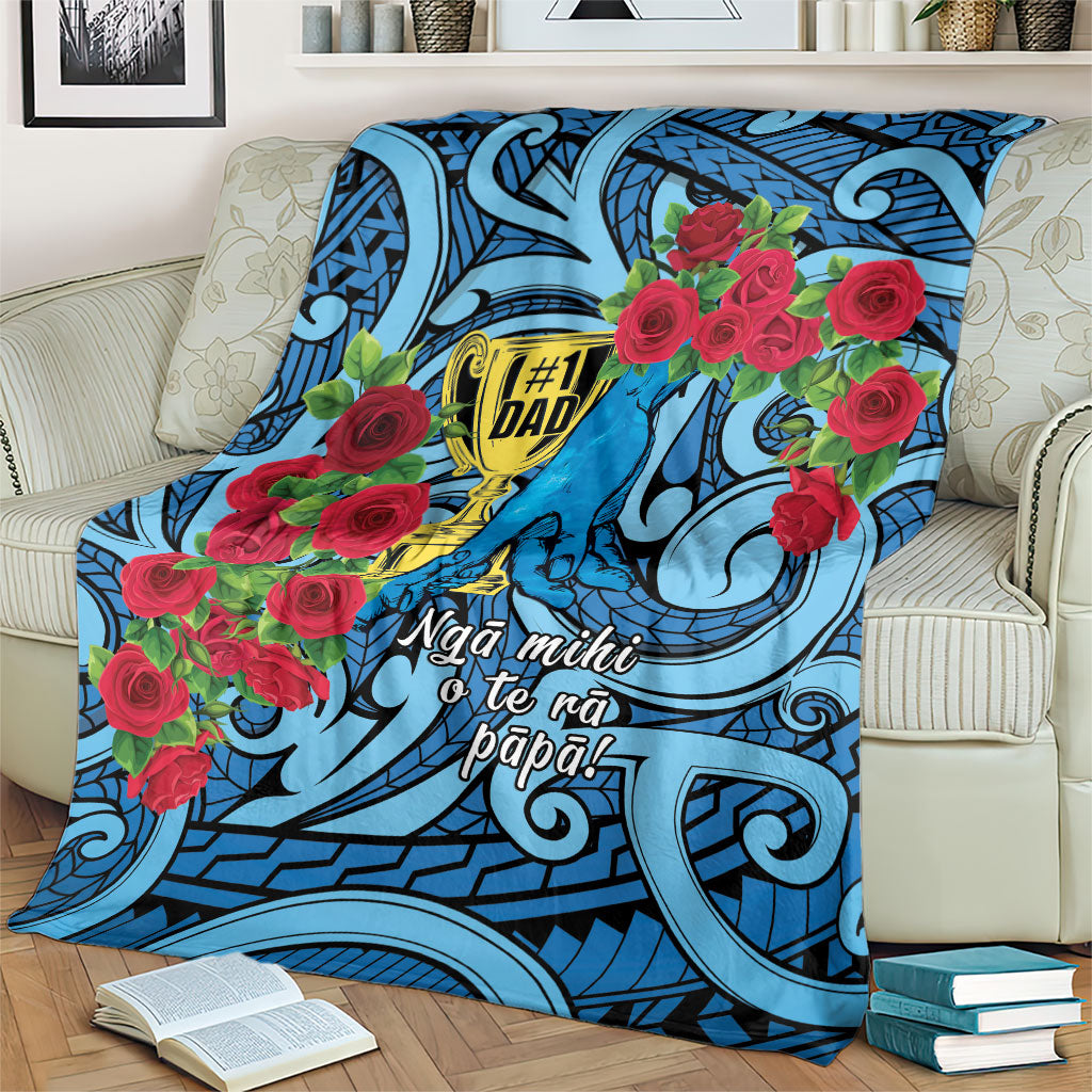 New Zealand Father's Day Blanket Best Dad Trophy Red Rose Maori Pattern