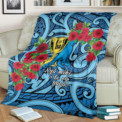 New Zealand Father's Day Blanket Best Dad Trophy Red Rose Maori Pattern