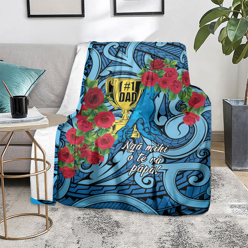 New Zealand Father's Day Blanket Best Dad Trophy Red Rose Maori Pattern