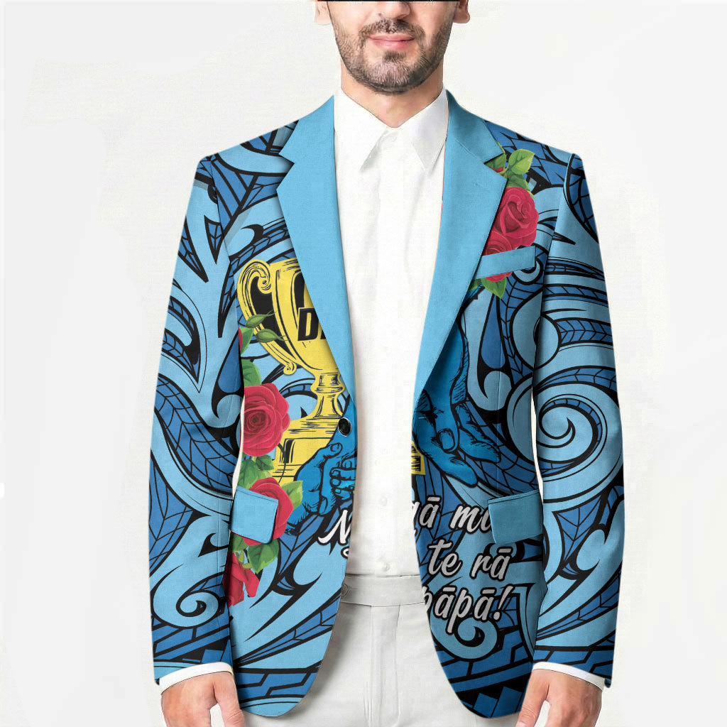 Personalised New Zealand Father's Day Blazer Best Dad Trophy Red Rose Maori Pattern