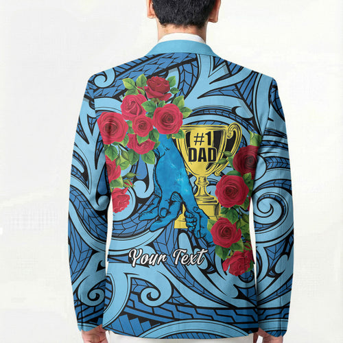 Personalised New Zealand Father's Day Blazer Best Dad Trophy Red Rose Maori Pattern