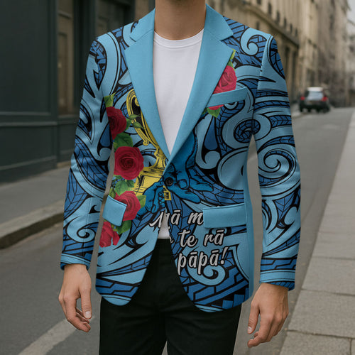 Personalised New Zealand Father's Day Blazer Best Dad Trophy Red Rose Maori Pattern