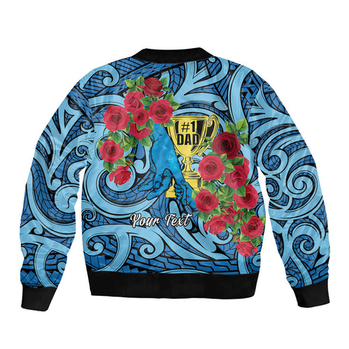 Personalised New Zealand Father's Day Bomber Jacket Best Dad Trophy Red Rose Maori Pattern
