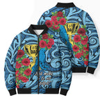 Personalised New Zealand Father's Day Bomber Puffer Jacket Best Dad Trophy Red Rose Maori Pattern