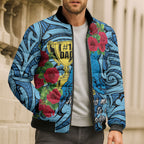 Personalised New Zealand Father's Day Bomber Puffer Jacket Best Dad Trophy Red Rose Maori Pattern