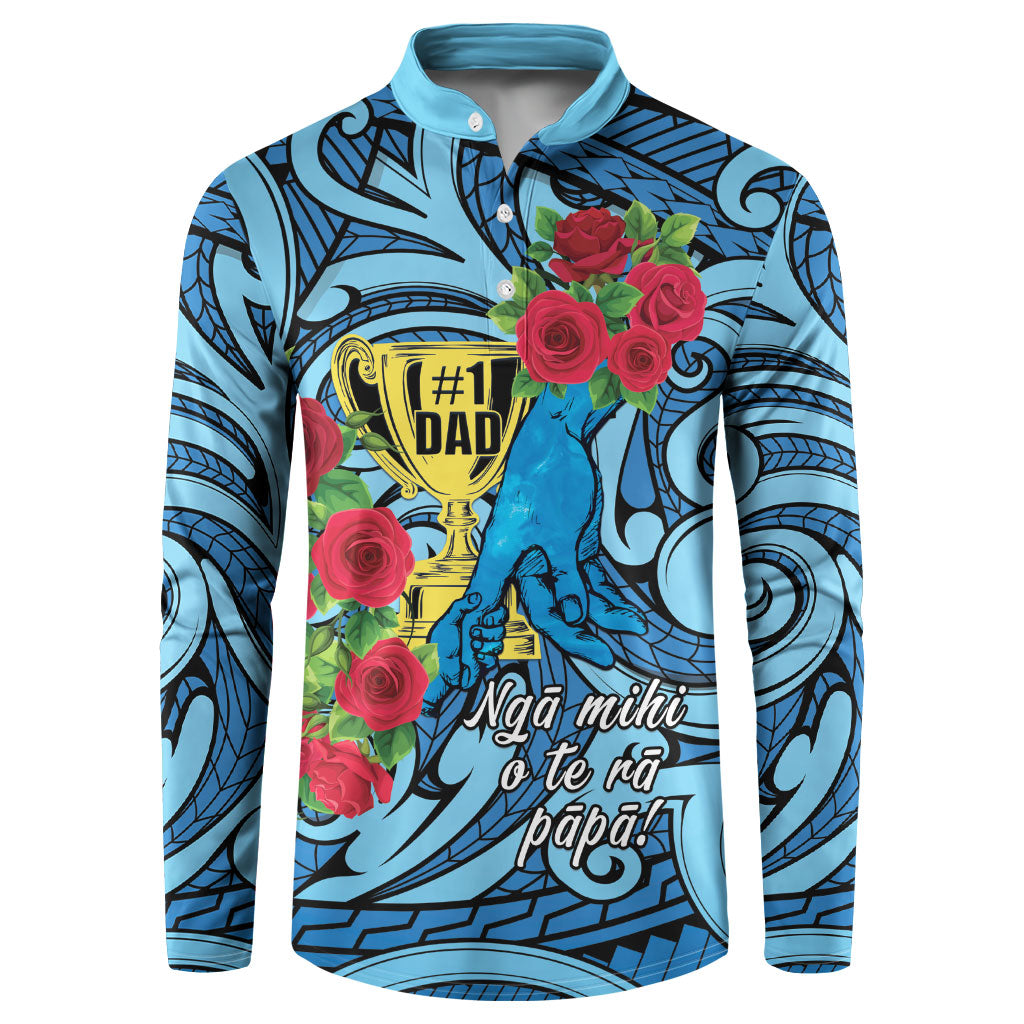 Personalised New Zealand Father's Day Button Sweatshirt Best Dad Trophy Red Rose Maori Pattern