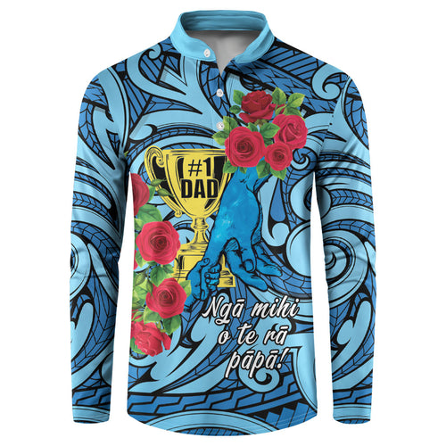 Personalised New Zealand Father's Day Button Sweatshirt Best Dad Trophy Red Rose Maori Pattern