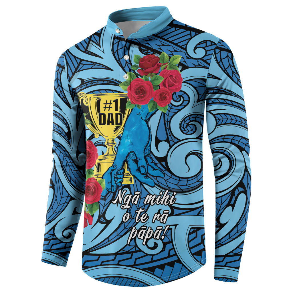 Personalised New Zealand Father's Day Button Sweatshirt Best Dad Trophy Red Rose Maori Pattern