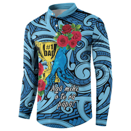 Personalised New Zealand Father's Day Button Sweatshirt Best Dad Trophy Red Rose Maori Pattern