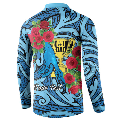 Personalised New Zealand Father's Day Button Sweatshirt Best Dad Trophy Red Rose Maori Pattern