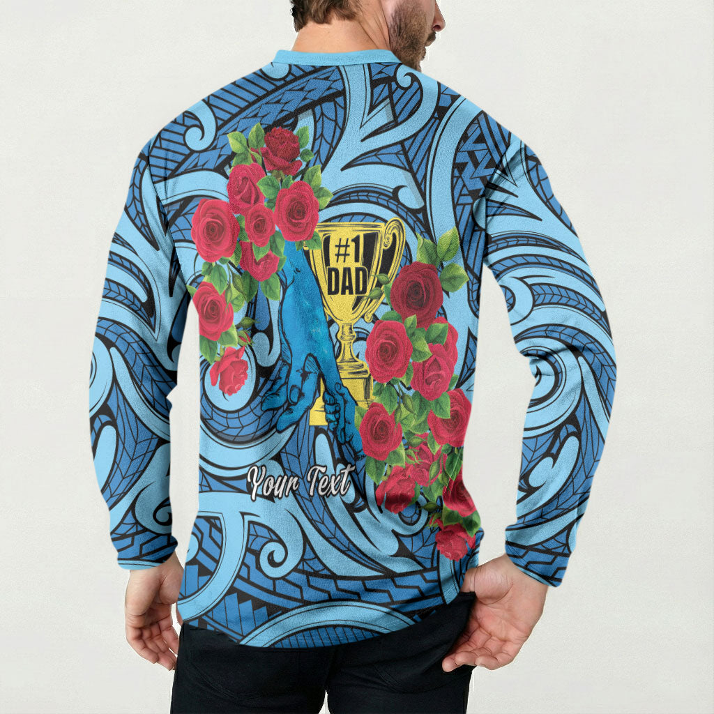 Personalised New Zealand Father's Day Button Sweatshirt Best Dad Trophy Red Rose Maori Pattern