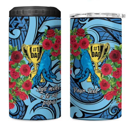 Personalised New Zealand Father's Day 4 in 1 Can Cooler Tumbler Best Dad Trophy Red Rose Maori Pattern