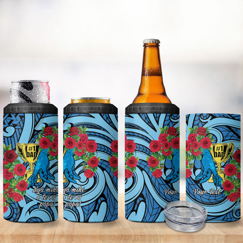 Personalised New Zealand Father's Day 4 in 1 Can Cooler Tumbler Best Dad Trophy Red Rose Maori Pattern