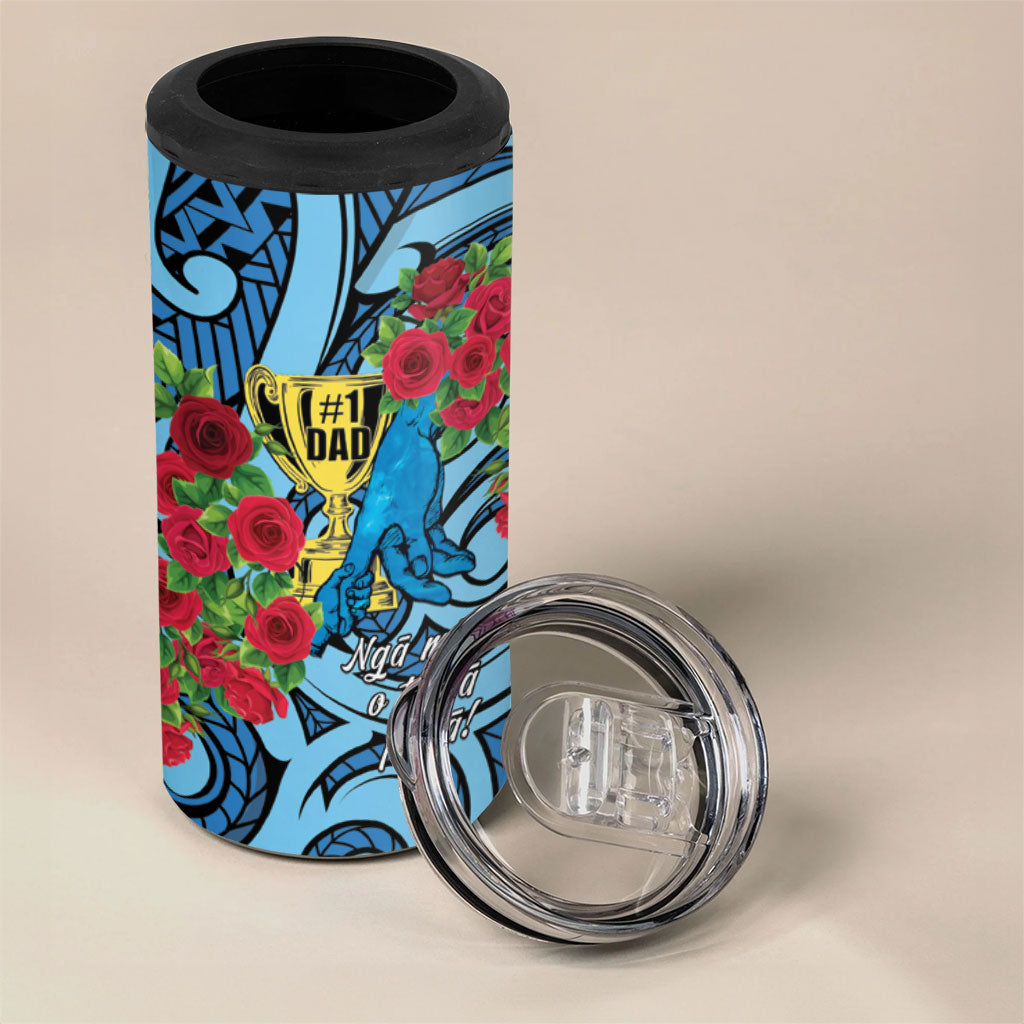 Personalised New Zealand Father's Day 4 in 1 Can Cooler Tumbler Best Dad Trophy Red Rose Maori Pattern