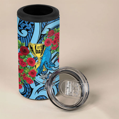 Personalised New Zealand Father's Day 4 in 1 Can Cooler Tumbler Best Dad Trophy Red Rose Maori Pattern