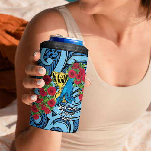 Personalised New Zealand Father's Day 4 in 1 Can Cooler Tumbler Best Dad Trophy Red Rose Maori Pattern