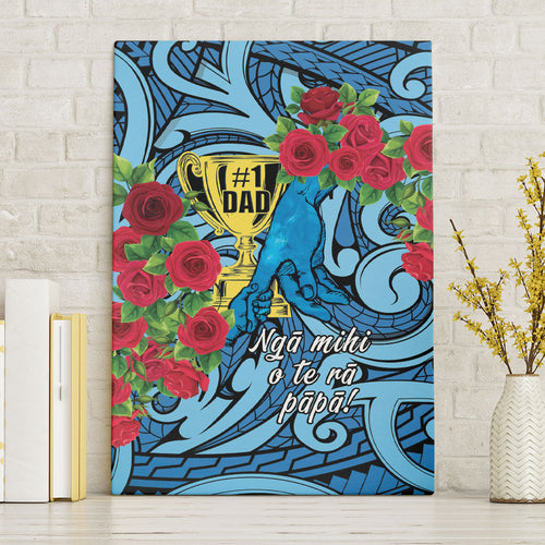 New Zealand Father's Day Canvas Wall Art Best Dad Trophy Red Rose Maori Pattern