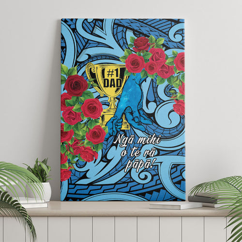 New Zealand Father's Day Canvas Wall Art Best Dad Trophy Red Rose Maori Pattern