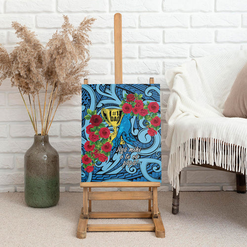 New Zealand Father's Day Canvas Wall Art Best Dad Trophy Red Rose Maori Pattern