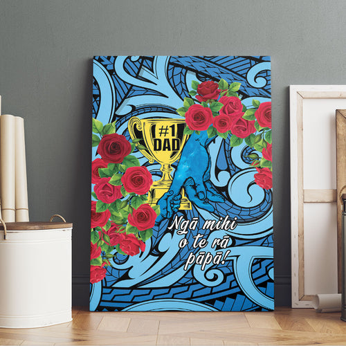 New Zealand Father's Day Canvas Wall Art Best Dad Trophy Red Rose Maori Pattern