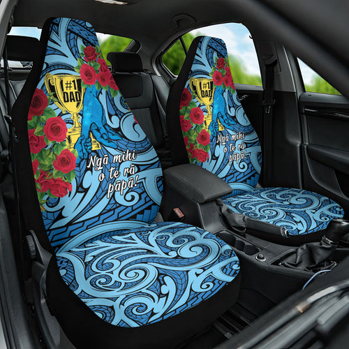 New Zealand Father's Day Car Seat Cover Best Dad Trophy Red Rose Maori Pattern