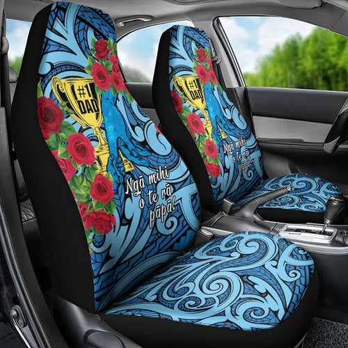 New Zealand Father's Day Car Seat Cover Best Dad Trophy Red Rose Maori Pattern