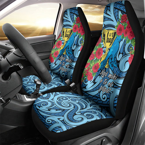 New Zealand Father's Day Car Seat Cover Best Dad Trophy Red Rose Maori Pattern