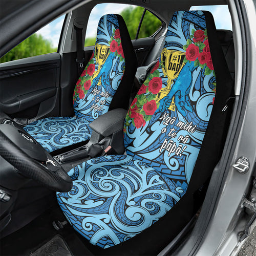 New Zealand Father's Day Car Seat Cover Best Dad Trophy Red Rose Maori Pattern
