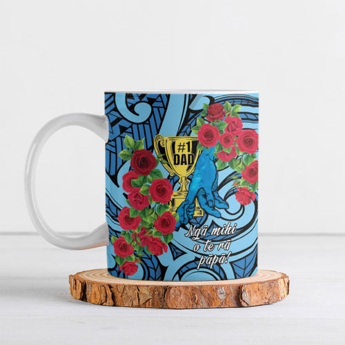 Personalised New Zealand Father's Day Ceramic Mug Best Dad Trophy Red Rose Maori Pattern