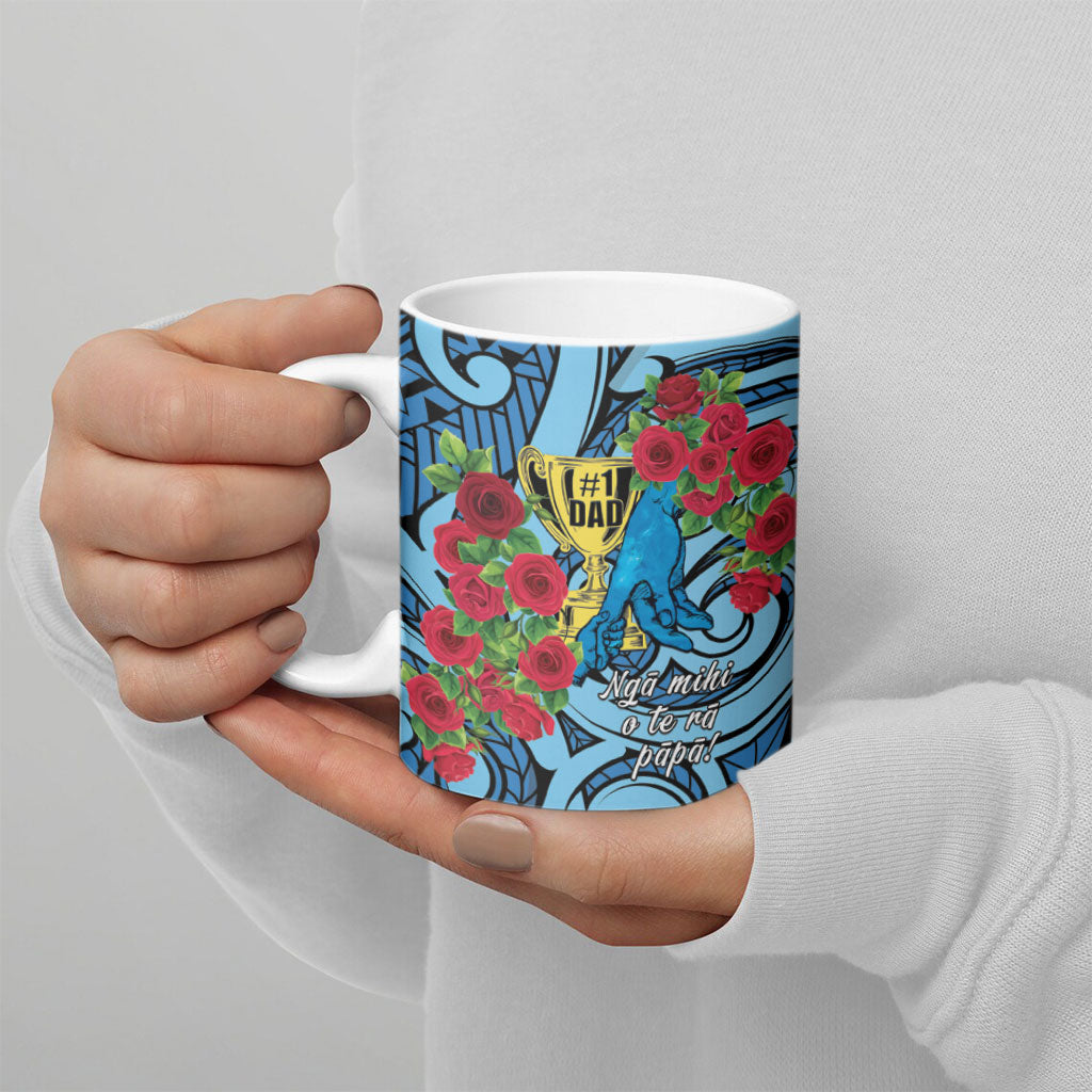 Personalised New Zealand Father's Day Ceramic Mug Best Dad Trophy Red Rose Maori Pattern