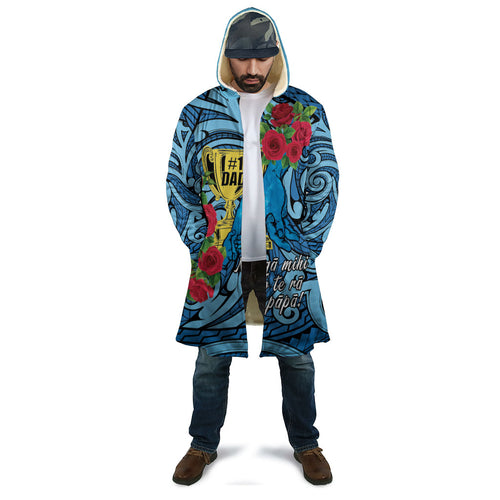 Personalised New Zealand Father's Day Cloak Best Dad Trophy Red Rose Maori Pattern
