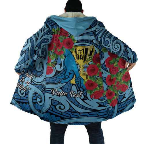 Personalised New Zealand Father's Day Cloak Best Dad Trophy Red Rose Maori Pattern