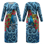 Personalised New Zealand Father's Day Couples Matching Long Sleeve Bodycon Dress and Hawaiian Shirt Best Dad Trophy Red Rose Maori Pattern