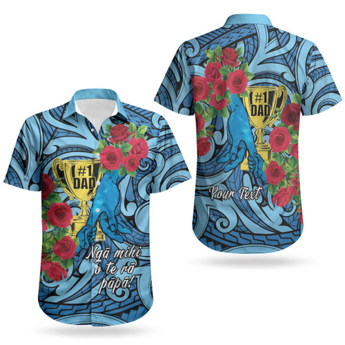 Personalised New Zealand Father's Day Couples Matching Summer Maxi Dress and Hawaiian Shirt Best Dad Trophy Red Rose Maori Pattern