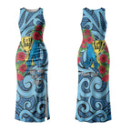 Personalised New Zealand Father's Day Couples Matching Tank Maxi Dress and Long Sleeve Button Shirt Best Dad Trophy Red Rose Maori Pattern