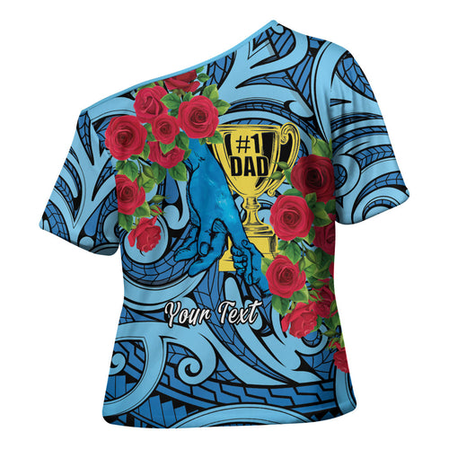 Personalised New Zealand Father's Day Cross Shoulder Shirt Best Dad Trophy Red Rose Maori Pattern