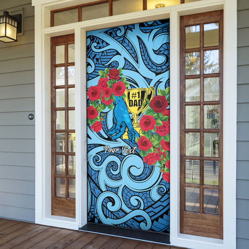 Personalised New Zealand Father's Day Door Cover Best Dad Trophy Red Rose Maori Pattern
