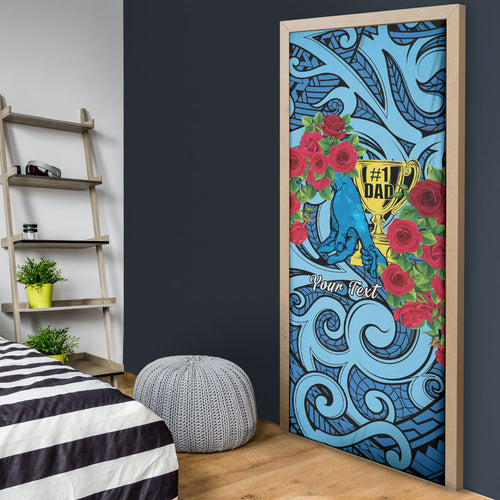Personalised New Zealand Father's Day Door Cover Best Dad Trophy Red Rose Maori Pattern