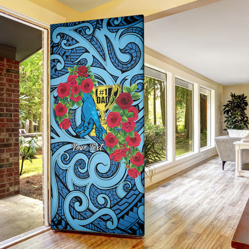 Personalised New Zealand Father's Day Door Cover Best Dad Trophy Red Rose Maori Pattern