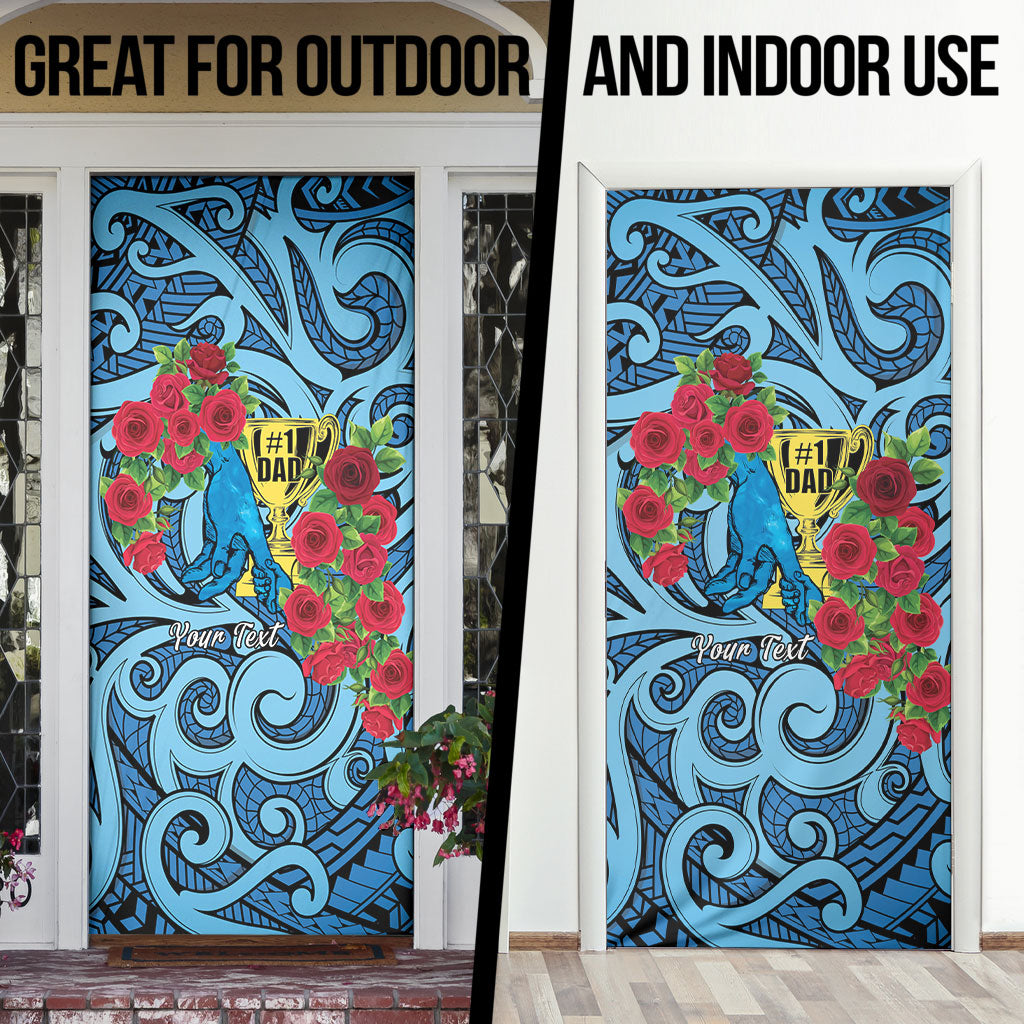 Personalised New Zealand Father's Day Door Cover Best Dad Trophy Red Rose Maori Pattern