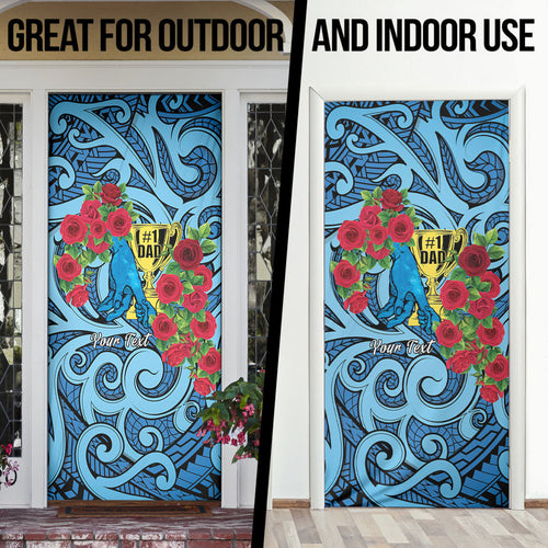 Personalised New Zealand Father's Day Door Cover Best Dad Trophy Red Rose Maori Pattern