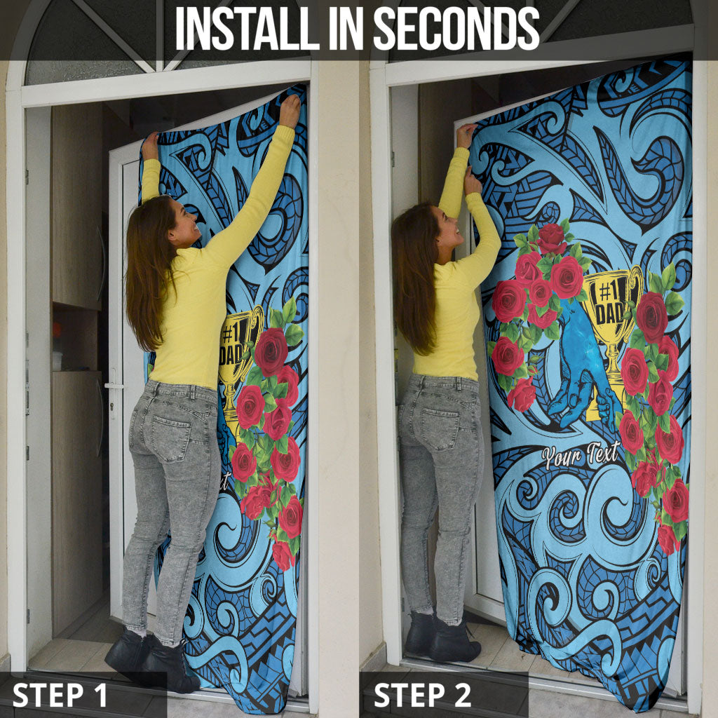 Personalised New Zealand Father's Day Door Cover Best Dad Trophy Red Rose Maori Pattern