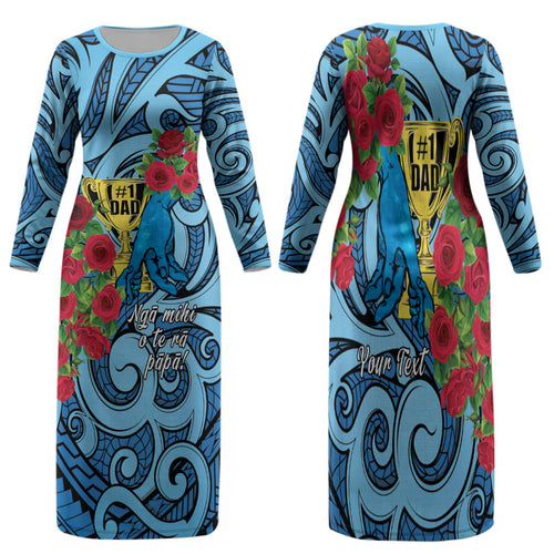 Personalised New Zealand Father's Day Family Matching Long Sleeve Bodycon Dress and Hawaiian Shirt Best Dad Trophy Red Rose Maori Pattern