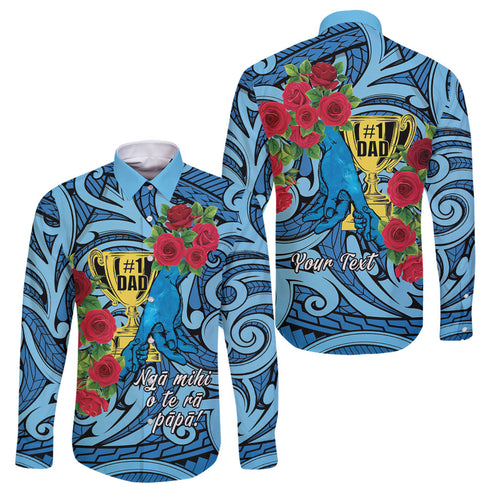 Personalised New Zealand Father's Day Family Matching Long Sleeve Bodycon Dress and Hawaiian Shirt Best Dad Trophy Red Rose Maori Pattern