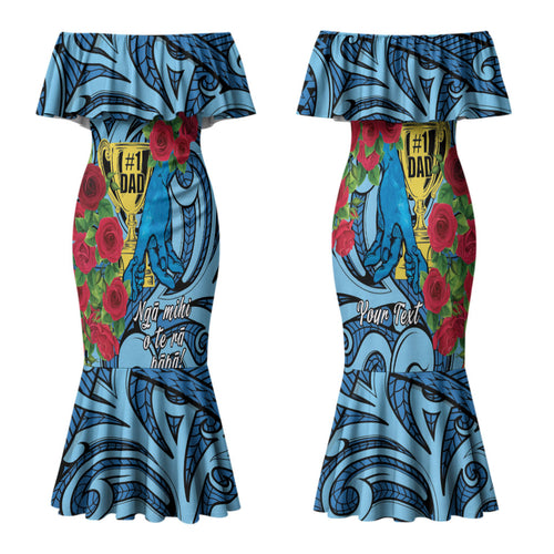 Personalised New Zealand Father's Day Family Matching Mermaid Dress and Hawaiian Shirt Best Dad Trophy Red Rose Maori Pattern