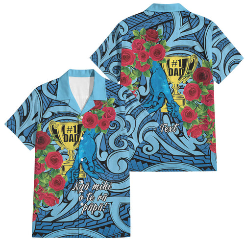 Personalised New Zealand Father's Day Family Matching Off The Shoulder Long Sleeve Dress and Hawaiian Shirt Best Dad Trophy Red Rose Maori Pattern