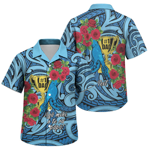 Personalised New Zealand Father's Day Family Matching Off Shoulder Short Dress and Hawaiian Shirt Best Dad Trophy Red Rose Maori Pattern