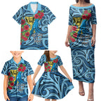 Personalised New Zealand Father's Day Family Matching Puletasi and Hawaiian Shirt Best Dad Trophy Red Rose Maori Pattern